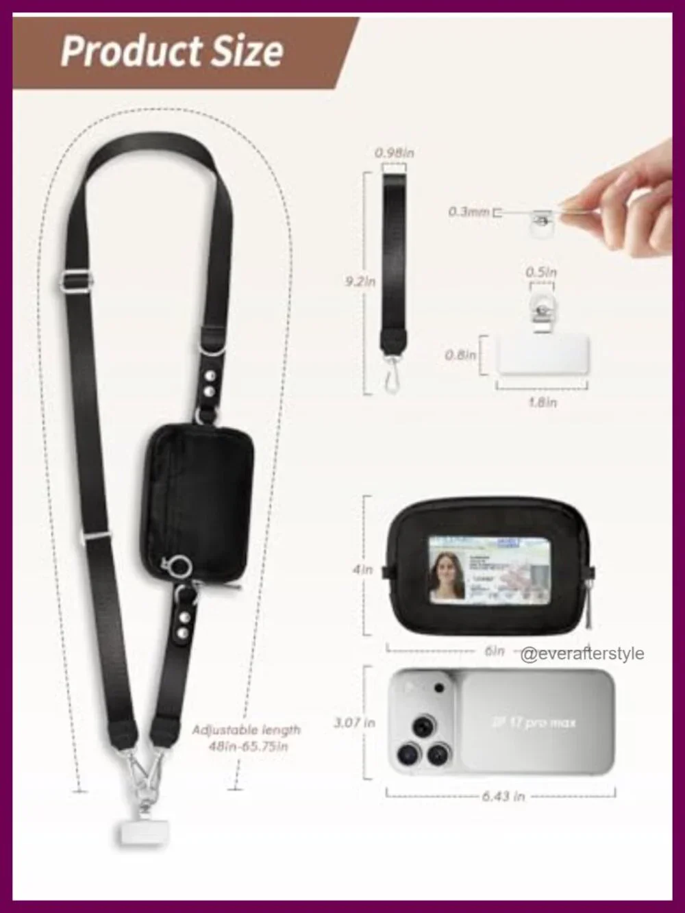Crossbody Phone Lanyard Strap with Detachable RFID Wallet, Adjustable Neoprene